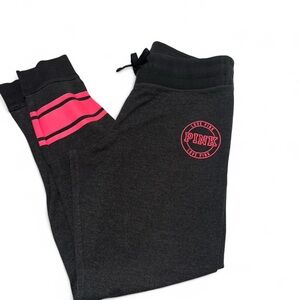 Victoria's Secret PINK Charcoal Gray Joggers with Hot Pink Stripes